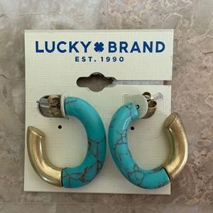 New on card LUCKY BRAND turquoise hoop earrings